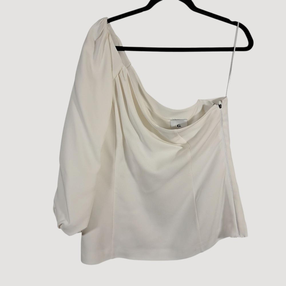 G Label by Goop Celina One-Shoulder Puff Sleeve Top Ivory Size 12 Versatile Chic